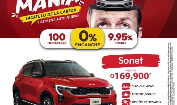 En octubre, los guatemaltecos podrán acceder a condiciones financieras inigualables para estrenar un KIA con increíbles beneficios.